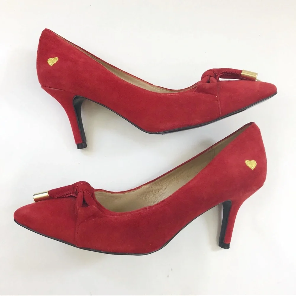 Love Moschino Red Suede Leather Heart Stiletto Heels Pumps